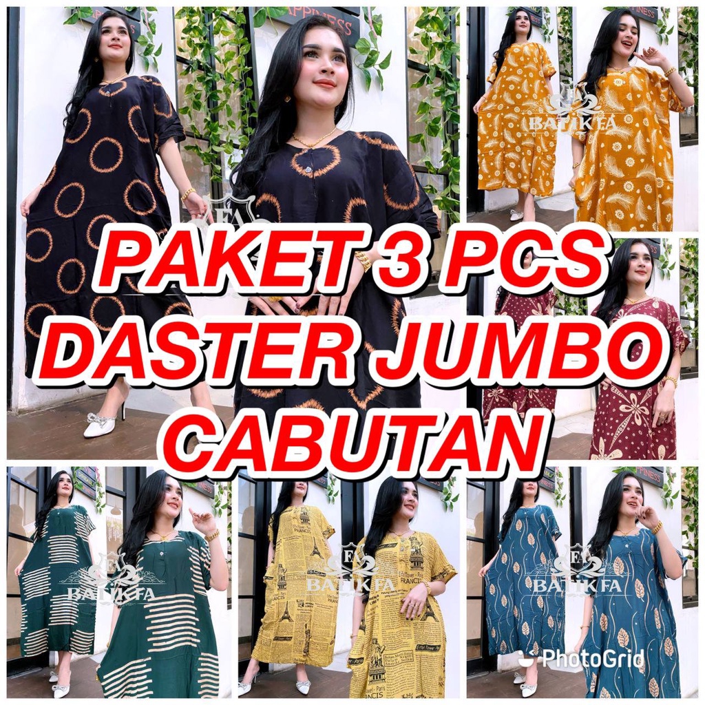 DASTER RAYON JUMBO BIG SIZE XXL CABUTAN | DASTER RAYON NON RUFLE BATIK WANITA  | DASTER KEKINIAN BUSUI KANCING DEPAN MURAH | PAKET 3 PCS DASTER JUMBO CABUTAN