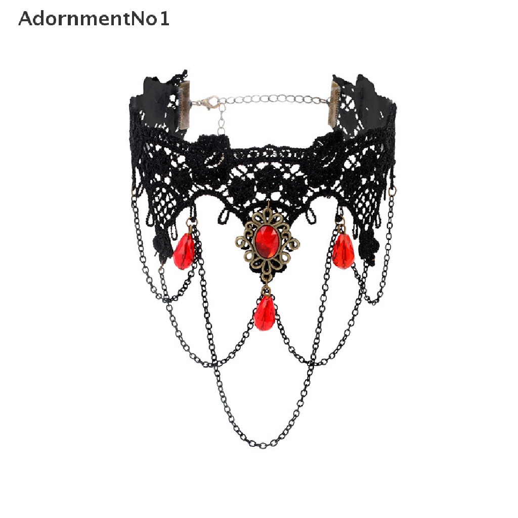 (AdornmentNo1) Kalung Choker Lace Sexy Gaya Gothic Vintage Aksen Rumbai + Manik-Manik Untuk Perhiasan Wanita