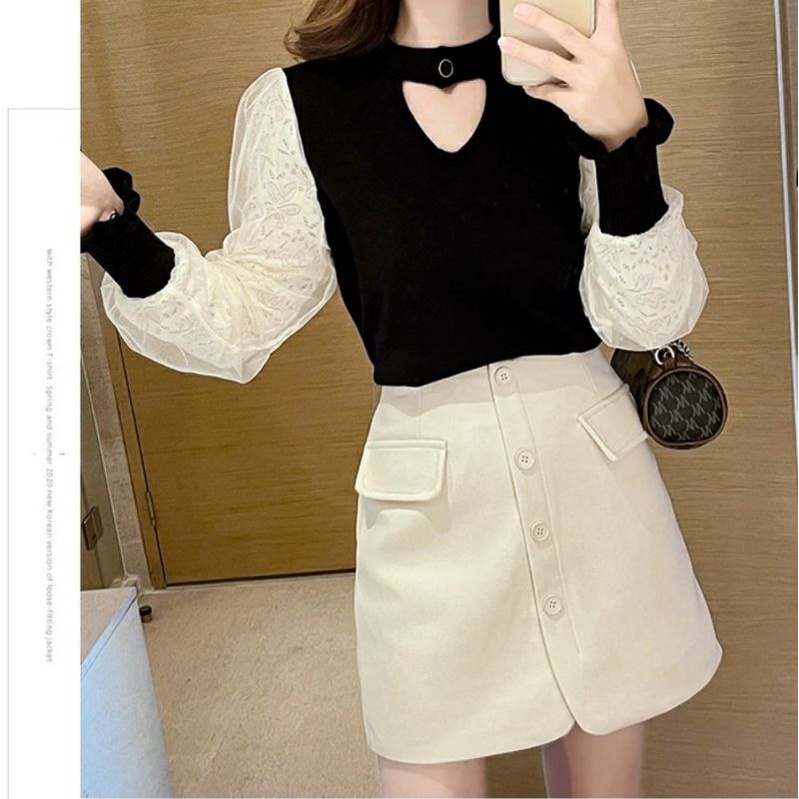 MDLV ~ 1007# Richerda Knitted Top Atasan Rajut Love Lengan Panjang Fashion Import