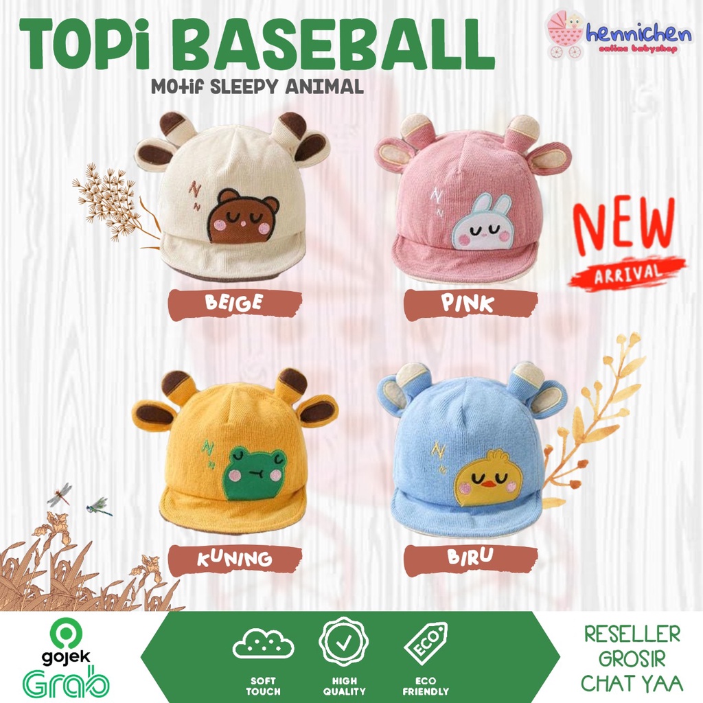 TOPI BASEBALL ANAK SLEEPY ANIMAL TOPI ANAK KARAKTER HEWAN LUCU 0-2 tahun