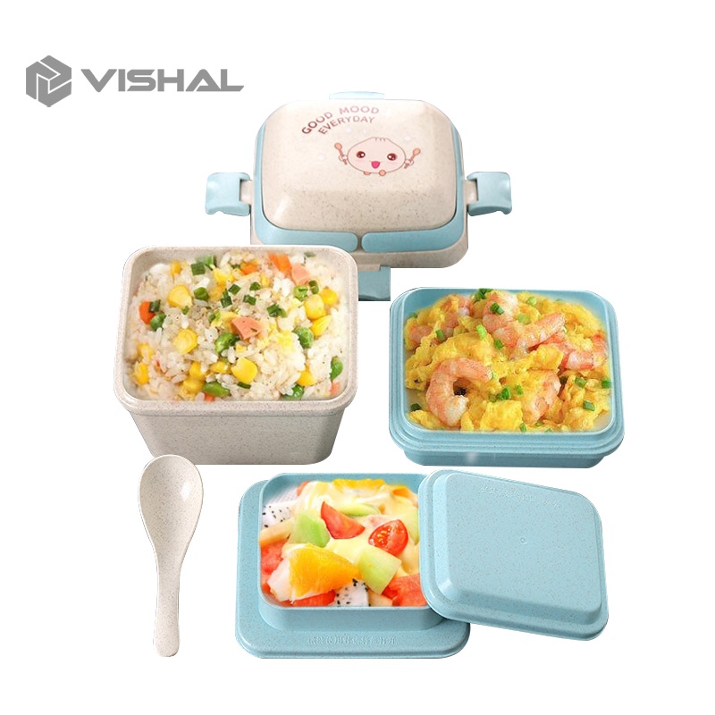 VISHAL Lunch Box Set Kotak Tempat ​Makan Bekal Free Sendok Material Microwavable Anti Tumpah VS-208