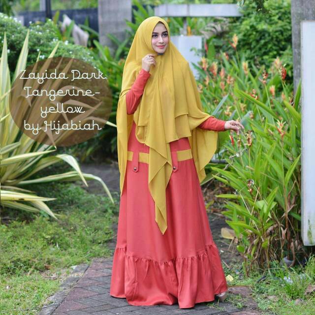 Gamis Set Zayida Dark Tangerine Yellow Hijabiah ORIGINAL Gamis Syari Set Daily Murah Berkualitas