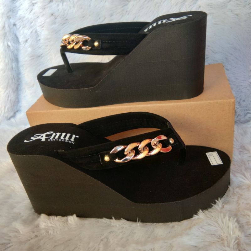 ANUR - wedges tinggi 9 cm sandal jepit wanita pariasi rantai