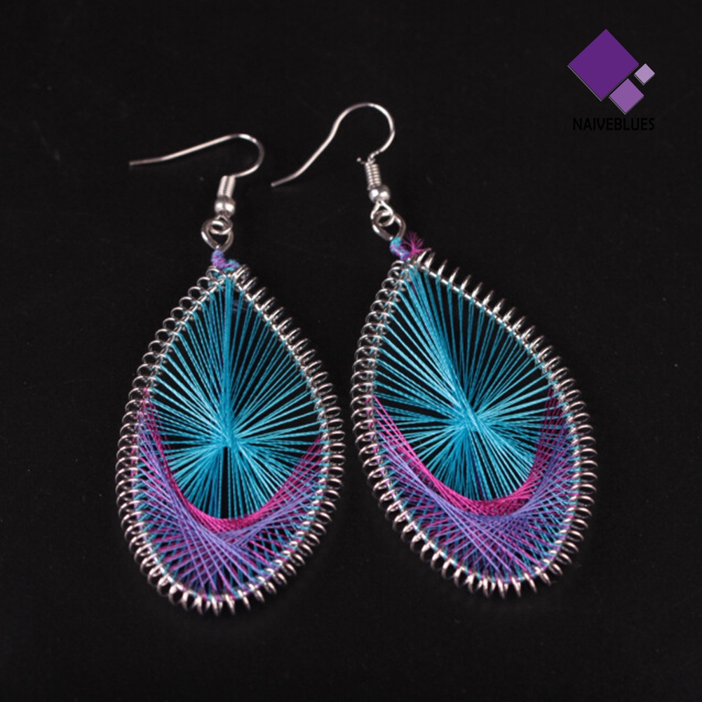 Anting Kait Gantung Wanita Desain Geometri Silk Multi Warna Gaya Bohemian Untuk Hadiah