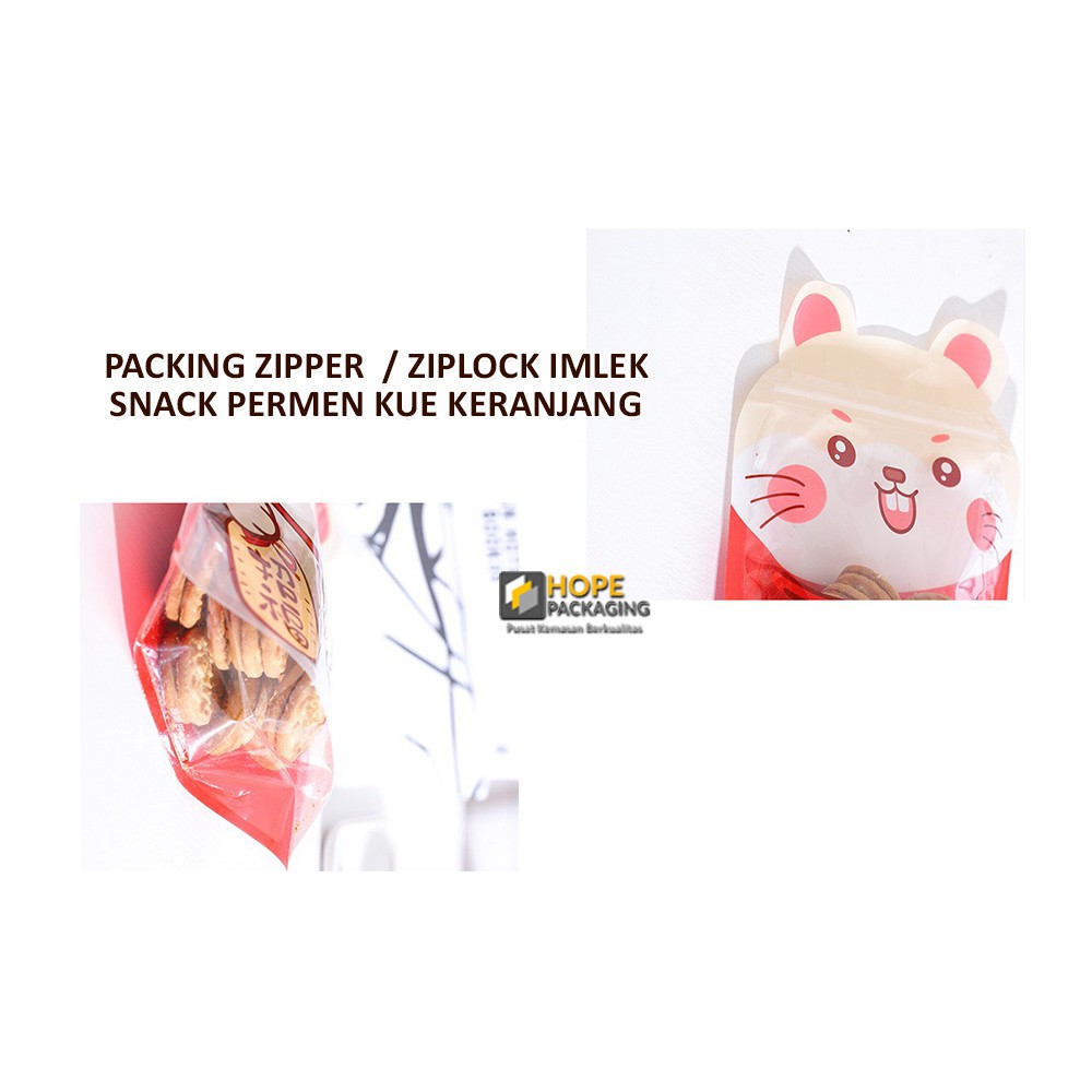 [ 5 PCS ] Packing zipper karakter animal / Ziplock gambar lucu untuk snack Imlek permen plastik souvenir ultah anak