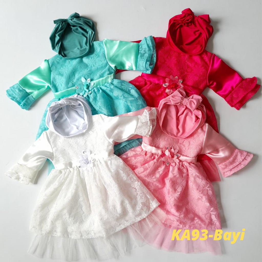 Baju Muslim Bayi 6 12 Bulan warna Putih Set Gamis Anak Perempuan 1 Tahun Baju Aqiqah Baby NewBorn Bahan Brukat Adem KA93