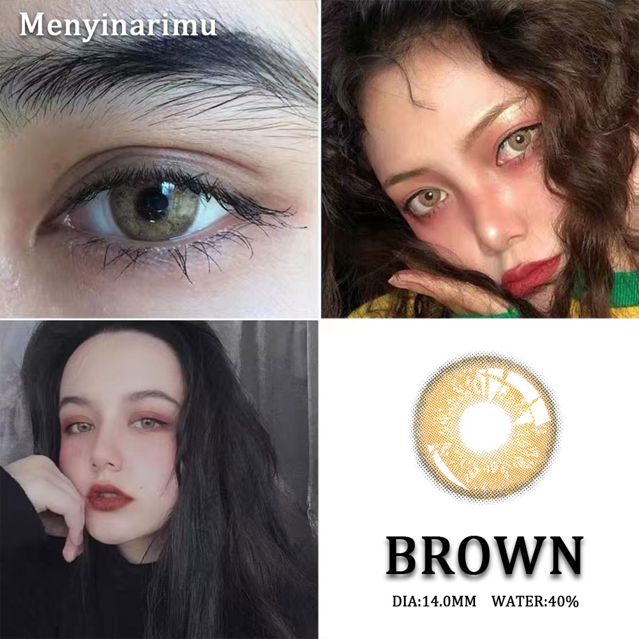 Menyinarimu【COD】GRAY Warna Big Eye Softlens Lensa Mata Penuh Gaya Dan Cantik Softlens Warna Sederhana Dan Canggih Lensa Kontak Soflen14.2 mm 2022 New Dubai Import Premium Brown Seri Warna Softlen Blue