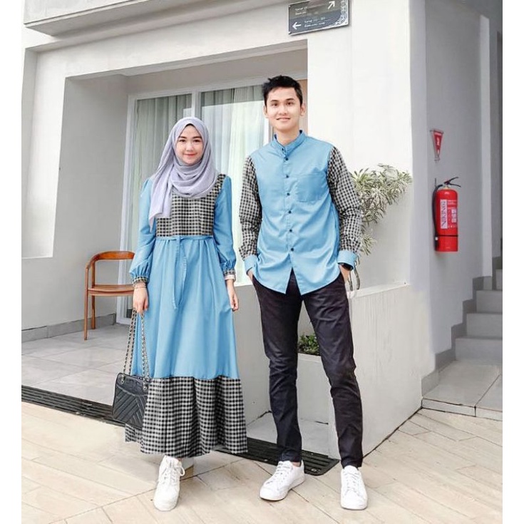 GAMIS KATUN MOTIF KOTAK CP DAMARA COUPLE BUSUI / BAJU PASANGAN MUSLIM COUPLE 2IN1 / PAKAIAN WANITA MUSLIM / PAKAIAN FORMAL / GAMIS PESTA KONDANGAN