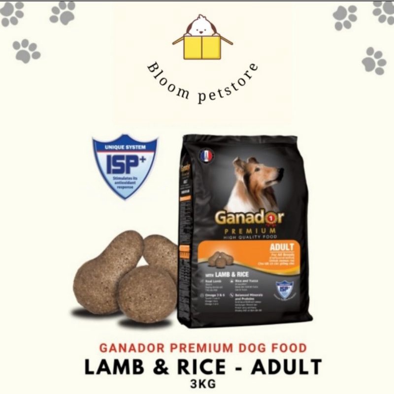 dog food premium ganador 3kg / dog food lamb & rice adult