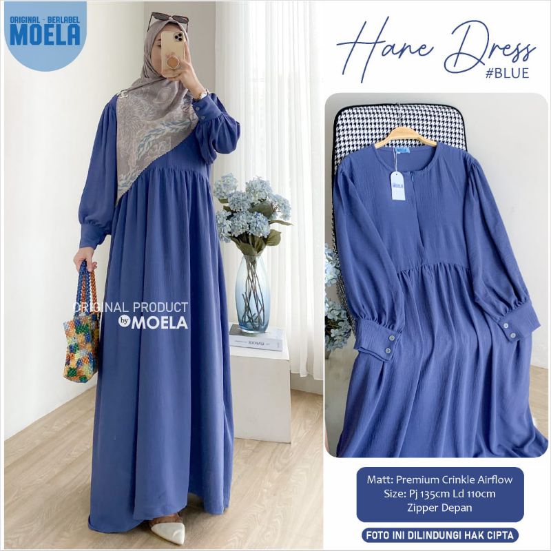 Aura Hane Dress Gamis Jumbo Polos Allsize Busui Premium Crinkle Airflow Original Ori Moela Berlabel-Hane blue