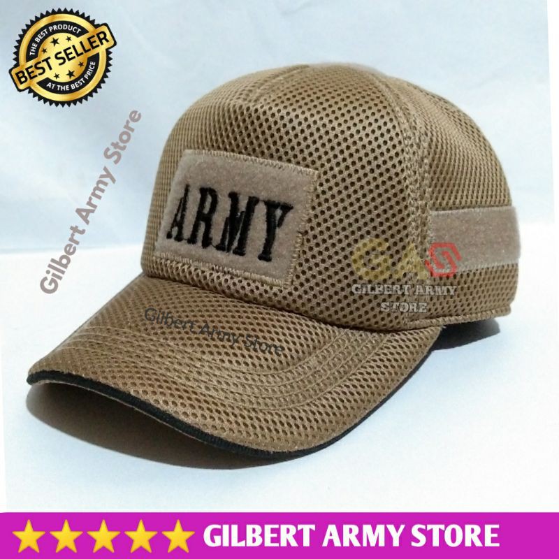 GILBERT ARMY STORE- Grosir Topi Velcro Perekat Jala Jaring Army Tan Gurun Murah kualitas premium