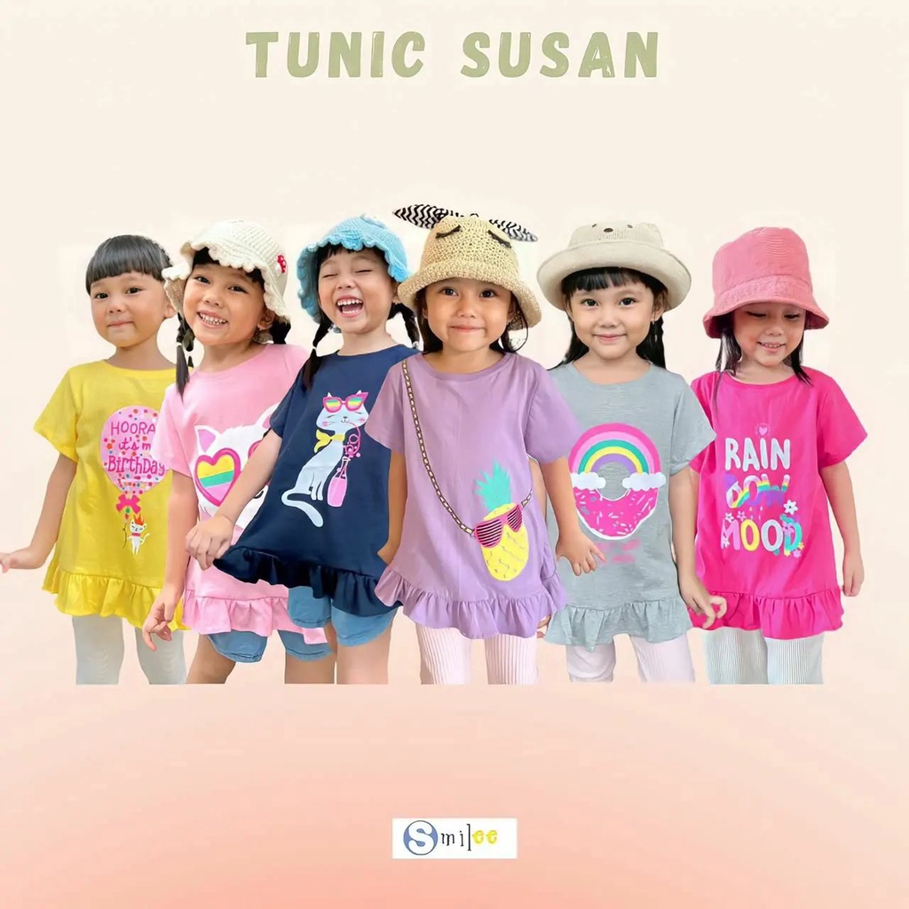 Atasan Tunik Anak Perempuan 1 - 5 Tahun Susan Smilee 2 Tahun 3 Tahun 4 Tahun Terbaru Bahan Kaos Catton