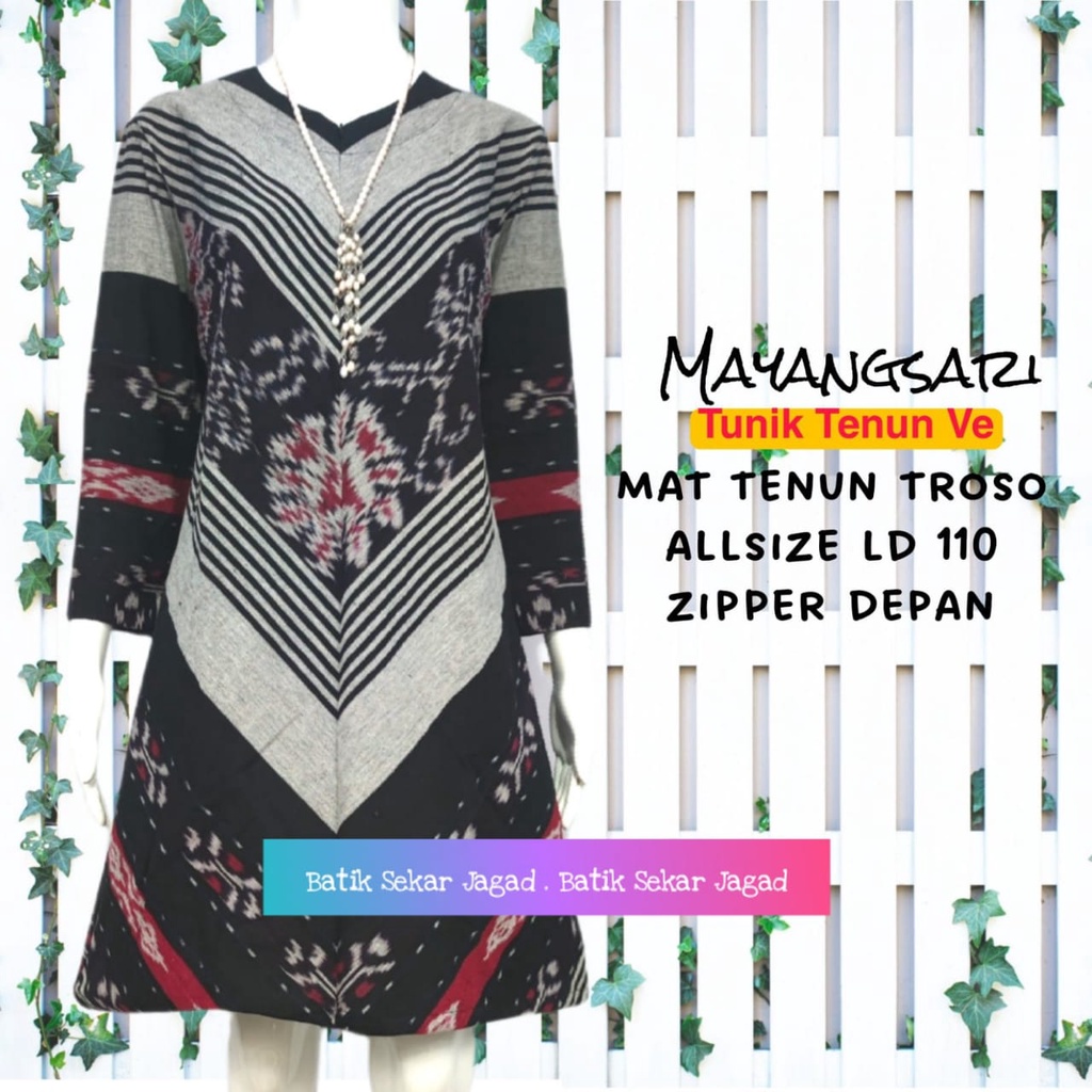 Tunik Batik Tenun Wanita by Butik Batik Solo bahan batik tenun kode TUNIK TENUN MAYANGSARI 1