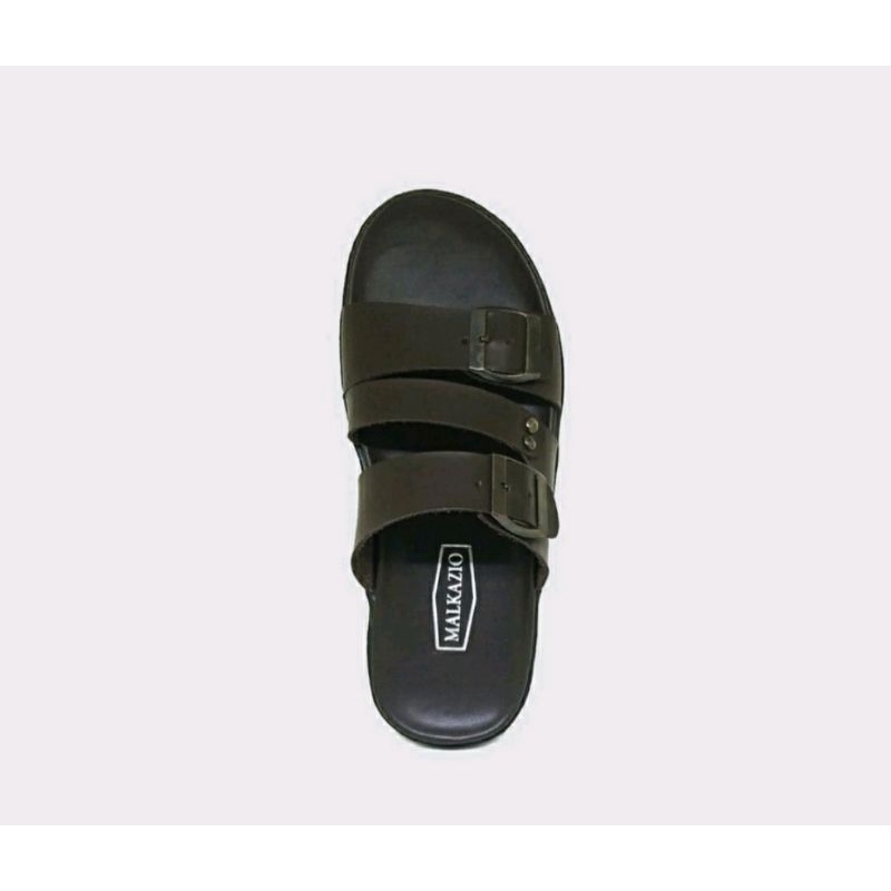 Sandal SLIDE ELBarack black.R7 Pria Ukuran 38-44 Kulit Asli Sendal Slop Tebal Hitam