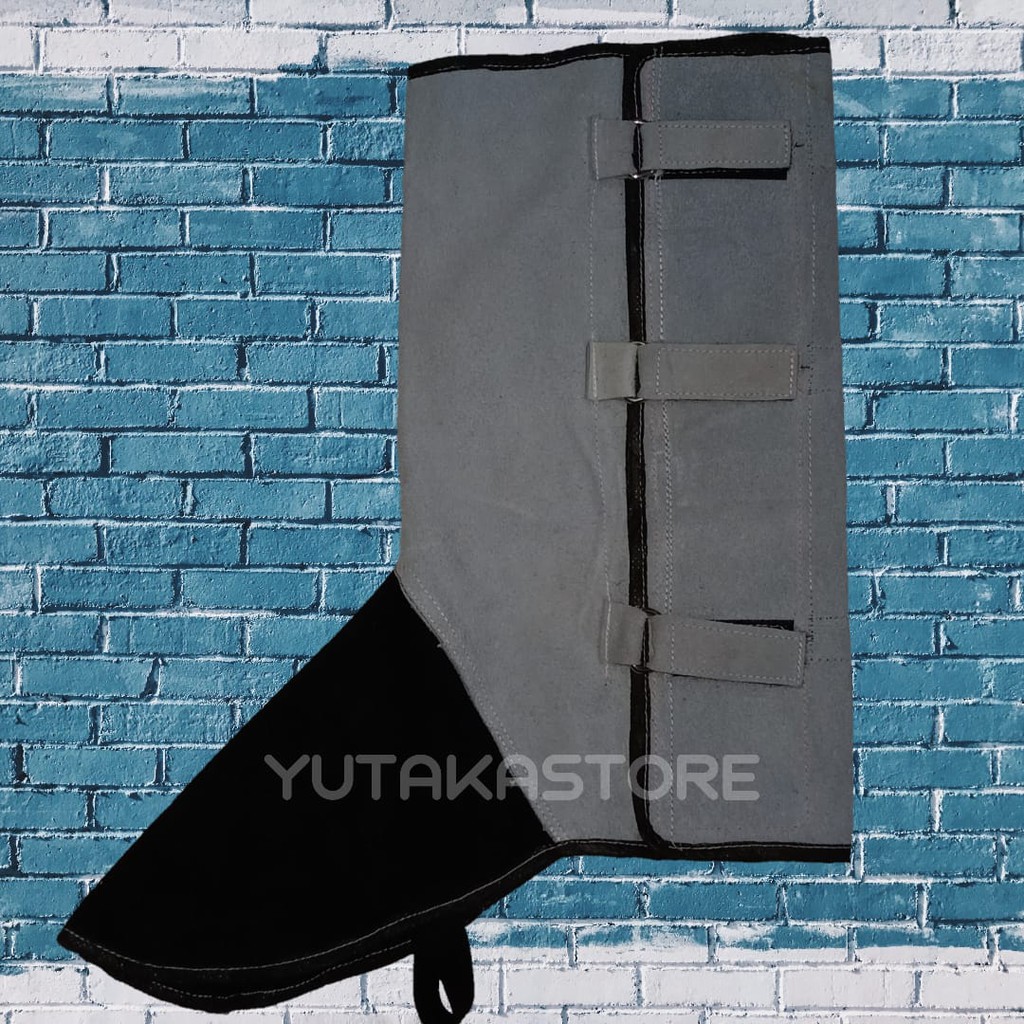 APRON KAKI LIST HITAM WARNA PUTIH