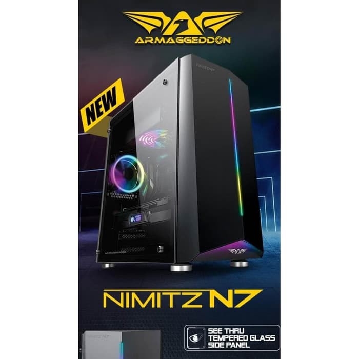 Casing CPU Gaming Armaggeddon Nimitz N7 Tempered Glass Resmi Case ATX