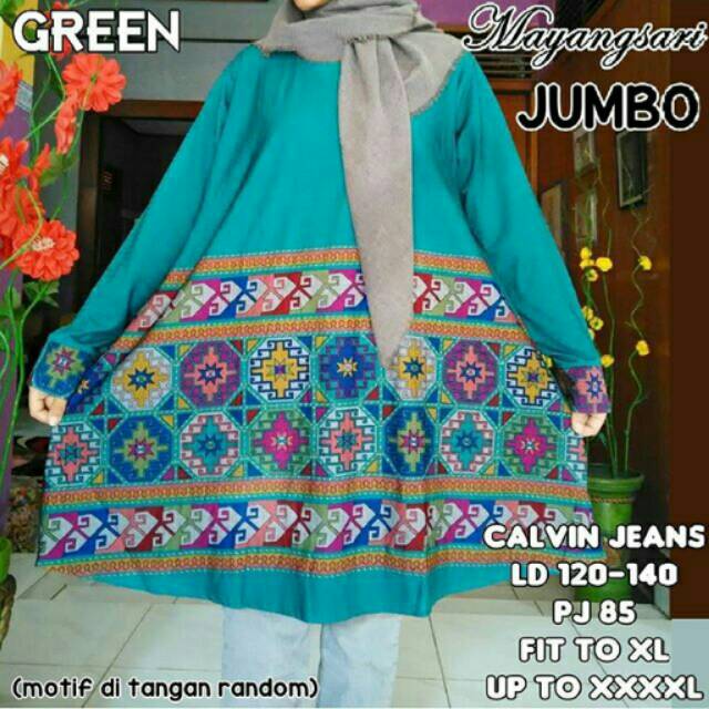 Blouse Tunik Muslim Wanita Cantik Murah Jumbo Size Calvin Jeans Mayangsari Tunik Green