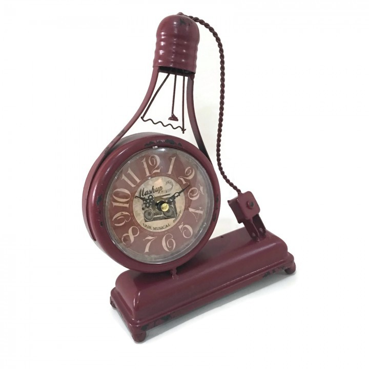 Vintage Retro Bulb Metal Iron Table Clock 4 inch- Quite Sweep-Red