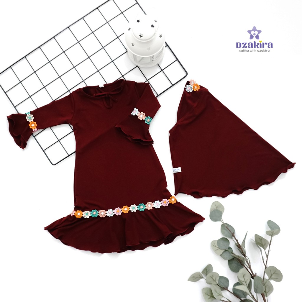 GAMIS BAYI 0-2thn RENDA BUNGA MELATI PELANGI KANAYA MAROON JERSEY TWIST PREMIUM ORIGINAL by DZAKIRA