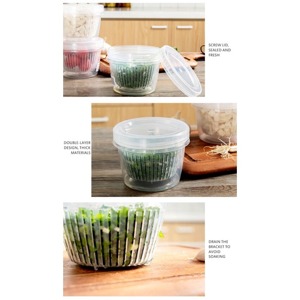 500ml kitchen refrigerator round fruit green onion ginger garlic portable plastic storage box drain sealed box storage box ow