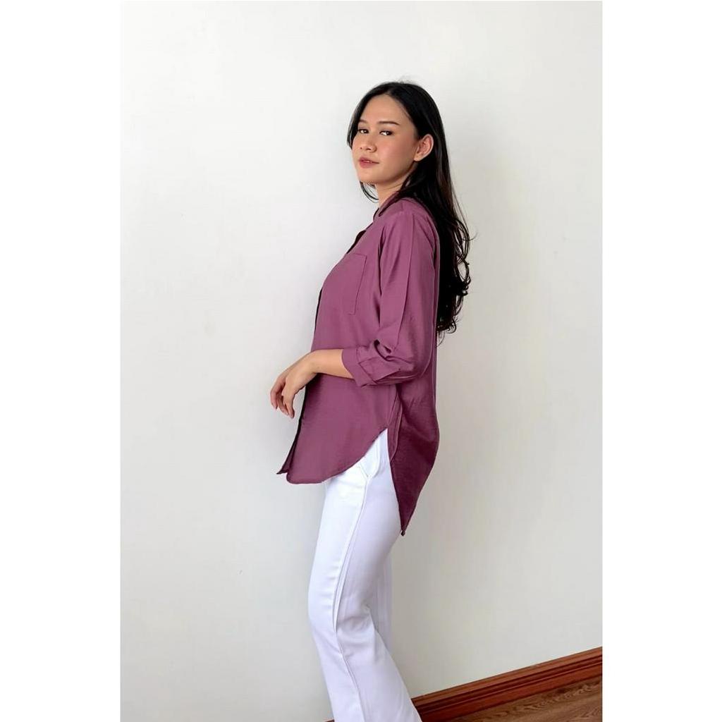 Nhm Kemeja Kerah Shanghai Wanita Polos Polo Linen