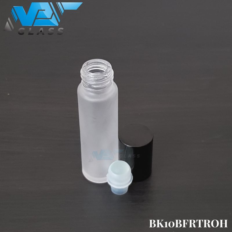 botol roll on 10ml kaca bening frosted doff tutup hitam