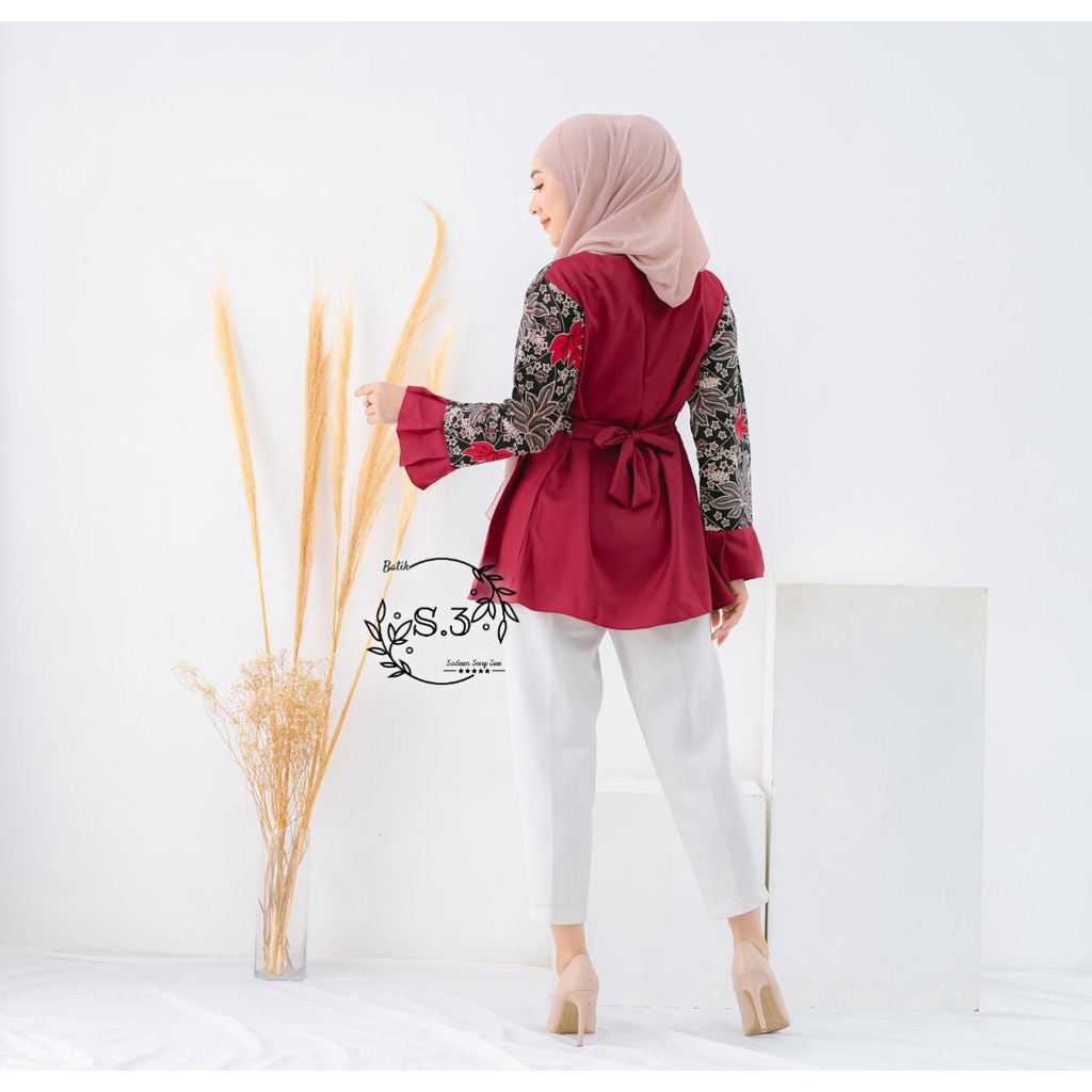 BLOUSE BATIK WANITA MODERN TERKINI ATASAN BATIK KERJA KANTOR