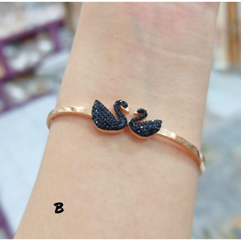 Gelang TITANIUM Bangkok ANGSA rosegold permata zircon elok Lapis emas18k Anti karat&amp;Anti Luntur