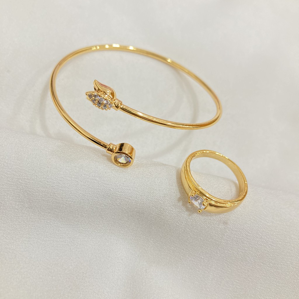 Set Perhiasan Mata Satu Kalung Anting Gelang Cincin Lapis Emas Fashion