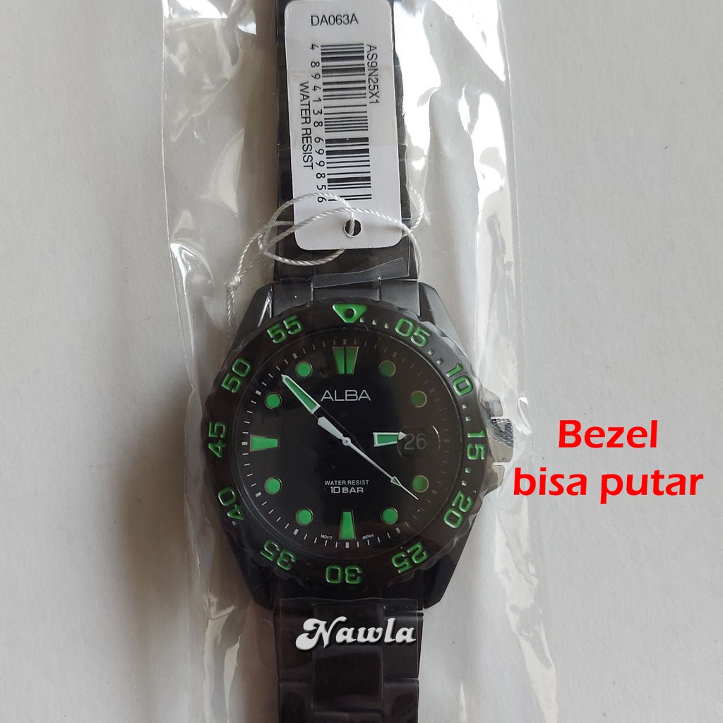 Alba Quartz AS9N25X1 Full Black Green - Jam Tangan Pria AS9N25