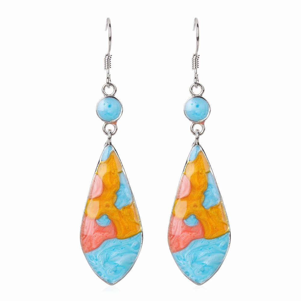 Solighter 1pasang Anting Pirus Trendy Fashion Charm Opal