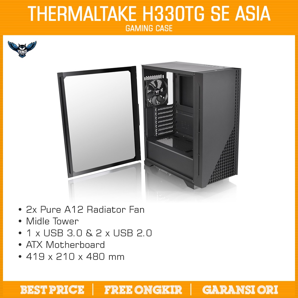 Case Thermaltake H330 TG SE Asia Version (2x Pure A12 Fan) H330TG