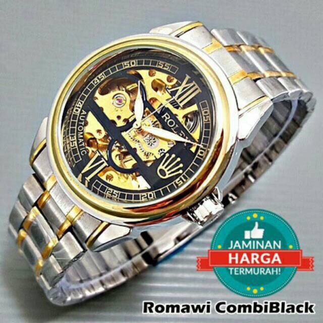 Rolex Automatic Skeleton Transparan | Tali Rantai | Jam Tangan Pria Mesin Matic Otomatis