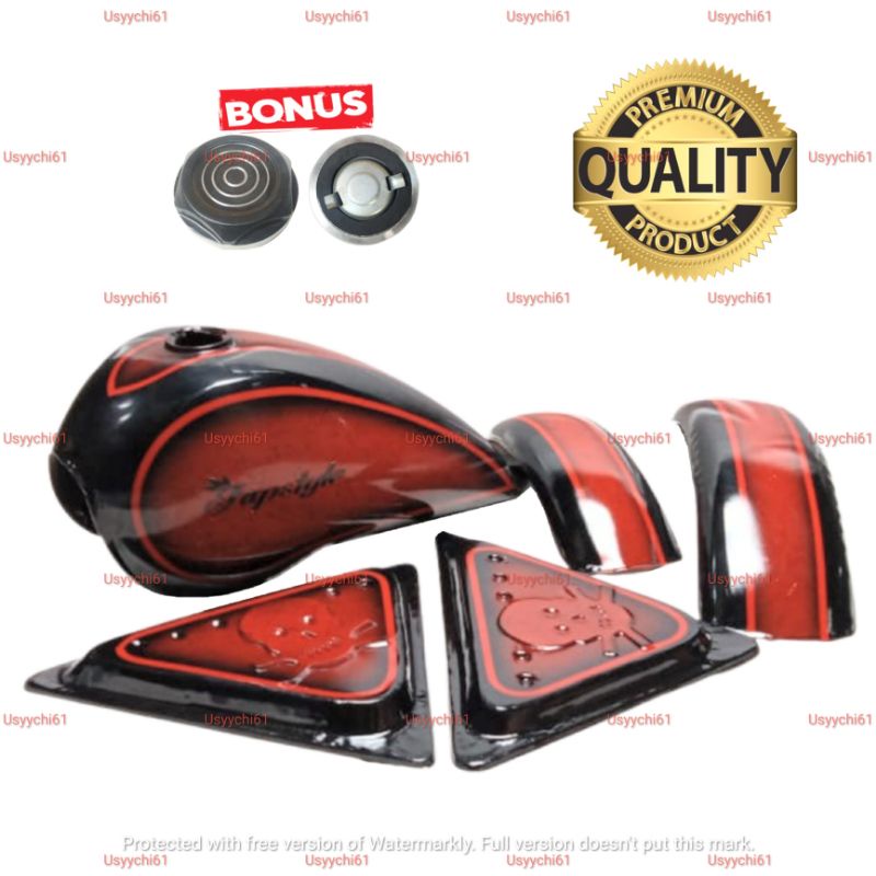 Paket Hemat Body Tangki Cat Teardrop Japstyle Chopper Bobber Custom Motif Merah