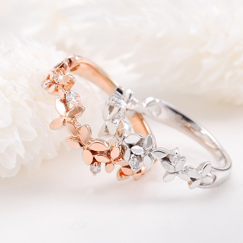 Cincin Jari Wanita Desain Bunga Warna Silver Rose Gold Untuk Hadiah Ulang Tahun