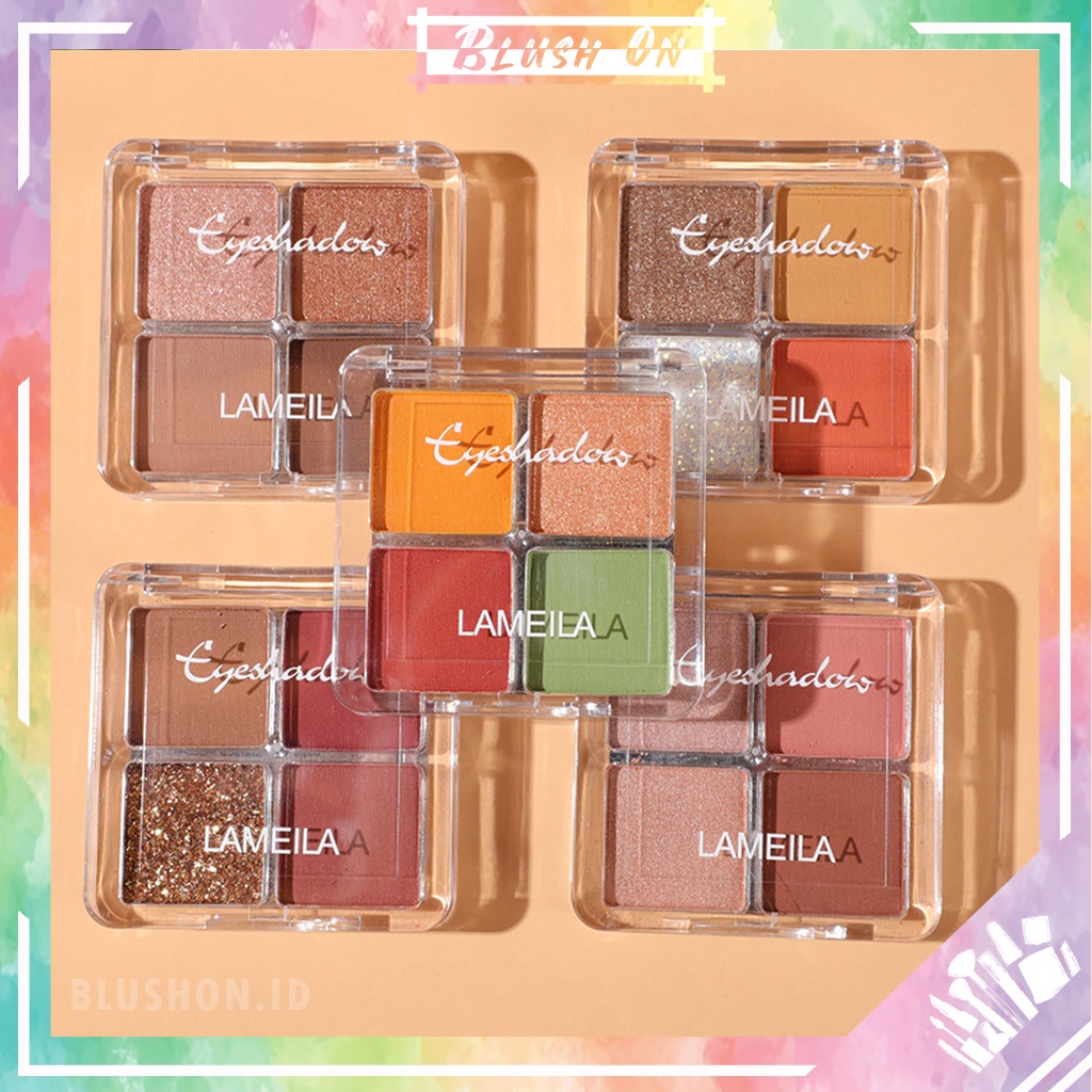 LAMEILA 4 Color Eyeshadow Waterproof Disk Pallete 4 Warna Kombinasi Glitter Tahan Lama Tahan Air 3049