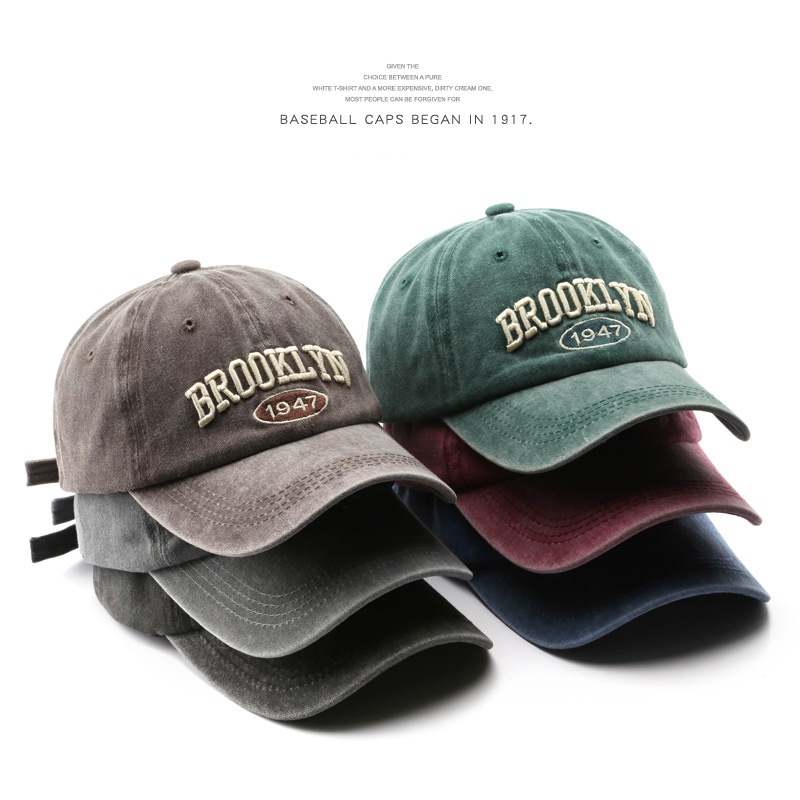 HATSAVENUE-235 Baseball Cap Model Wash Denim Luntur Bahan Lembut Bordir Brookklyn 1947