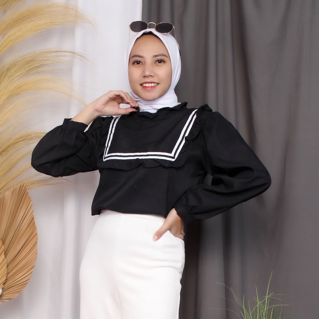 RX Fashion - Boni Top / Blouse Wanita / Atasan Korean Style ( gratis Ongkir ) -BN-HITAM