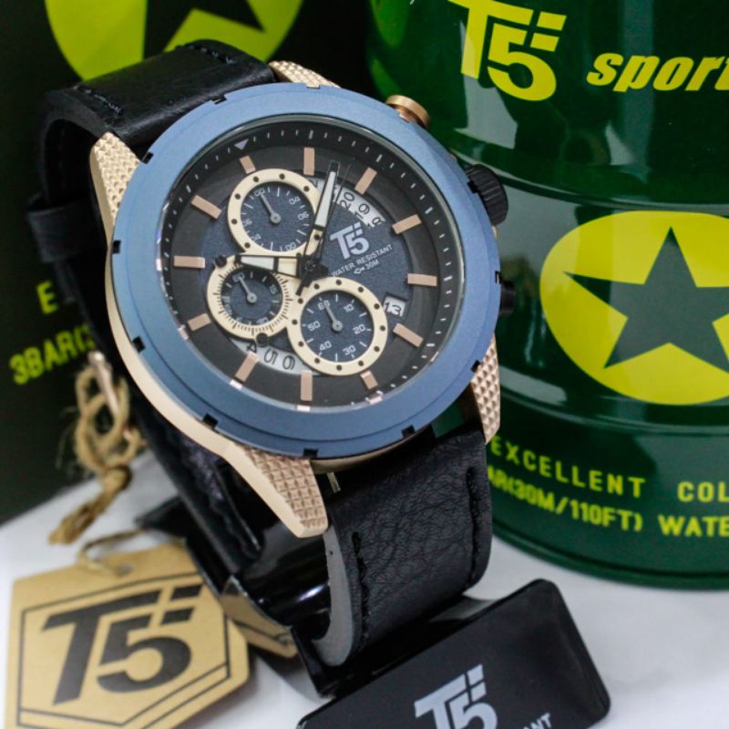 T5 H 3818G Original Jam Tangan T5 Terbaru Tahan Air Chronograph Tanggal Aktif Free Box Paper Bag