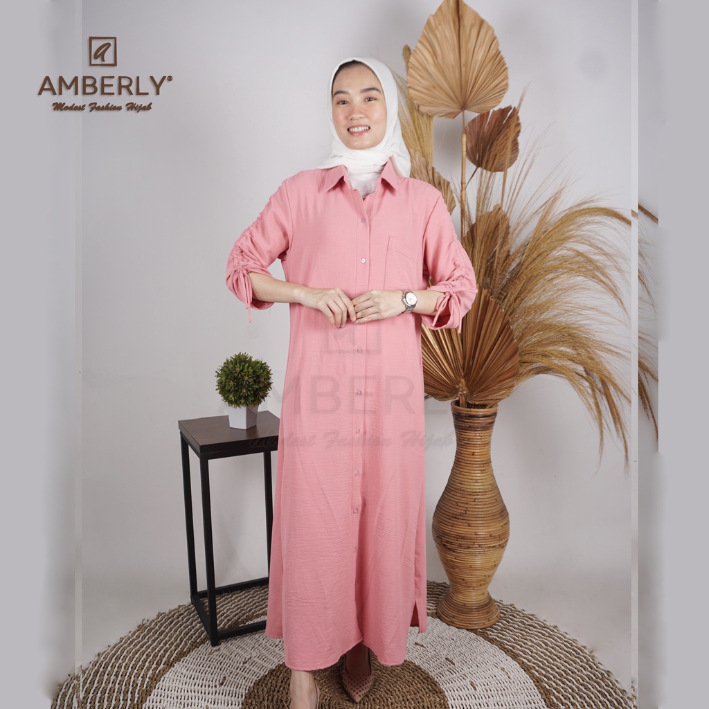 Dress Kemeja Amberly / Outer Kemeja / Dress lengan panjang Bahan Crincle Airflow