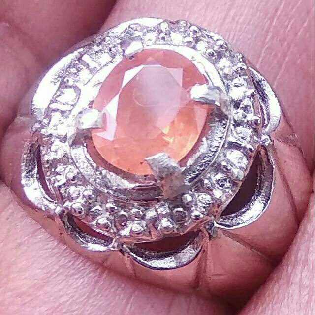 CINCIN BATU SAFIR NATURAL PADPARADSCHA SAPPHIRE 100% ASLI ALAM MULUS KILAU MANTUL