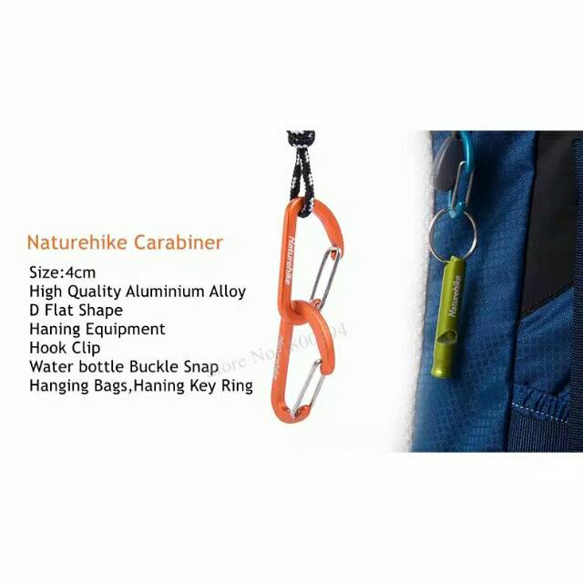 Carabiner Naturehike NH15A004-H set 2pcs mini buckle type D flat hook clip