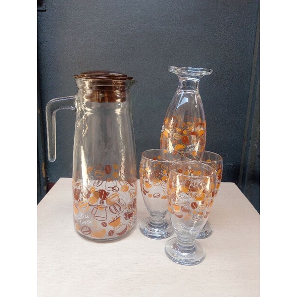 Teko kaca printing set gelas pitcher jug 1500 ml