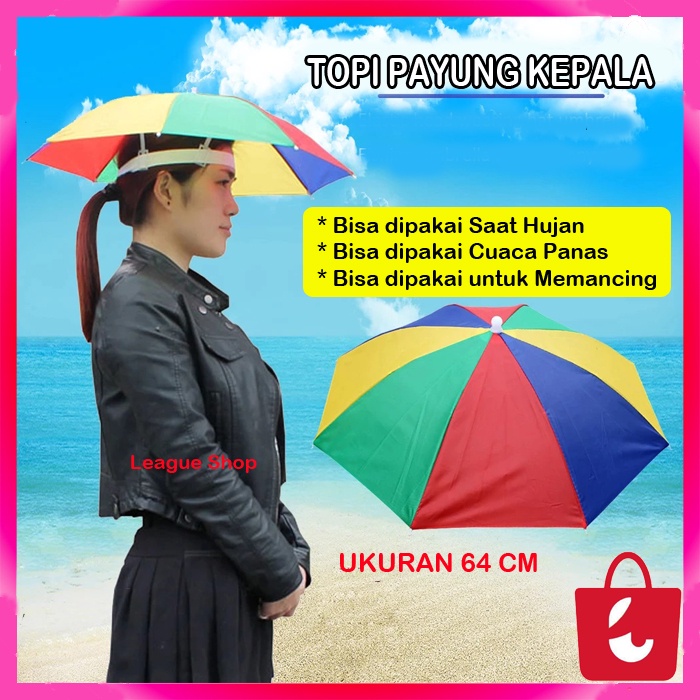 [Ready Stock] Payung Hujan Topi Payung Hujan Dewasa Payung Kepala Payung Mancing Hiking Gunung - Payung Kepala Hat Umbrella Besar 60 cm