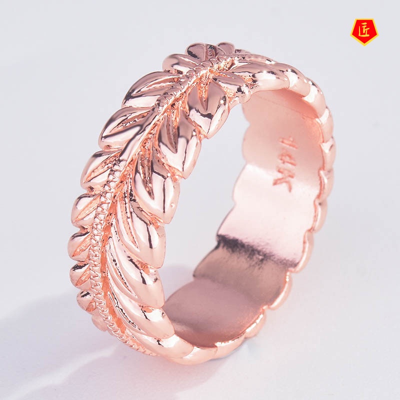 [Ready Stock]14K Gold Carving Wheat Leaf Ring Simple