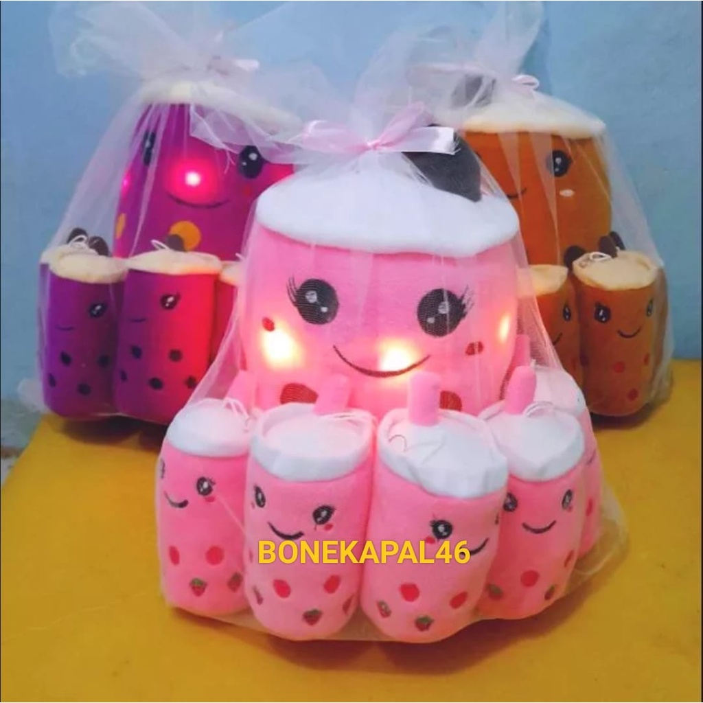 Boneka boba milk tea beranak 5 menyala / Tinggi induk 35cm bahan berkualitas lembut