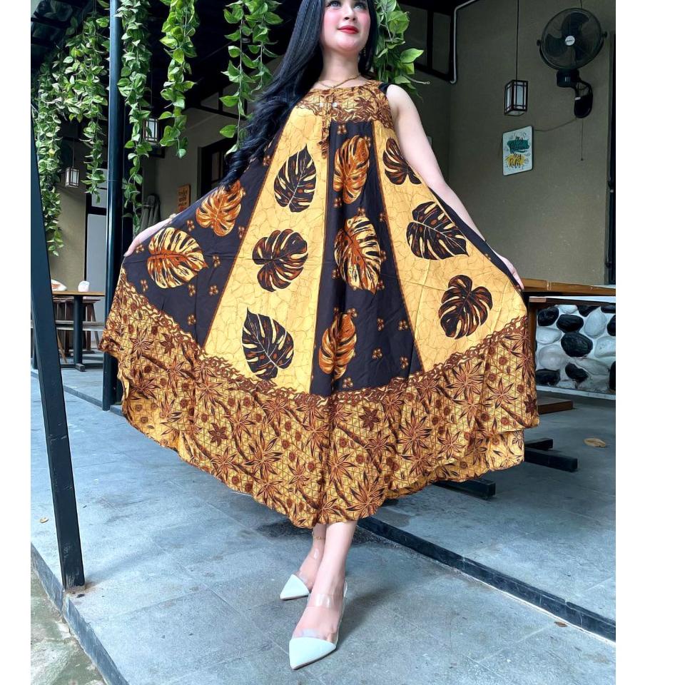 NBA.01Jl22q | BATIK WANITA KEKINIAN DASTER DRESS RAYON YUKENSI PAYUNG JUMBO SOGAN MONOCROM BUMIL MUR