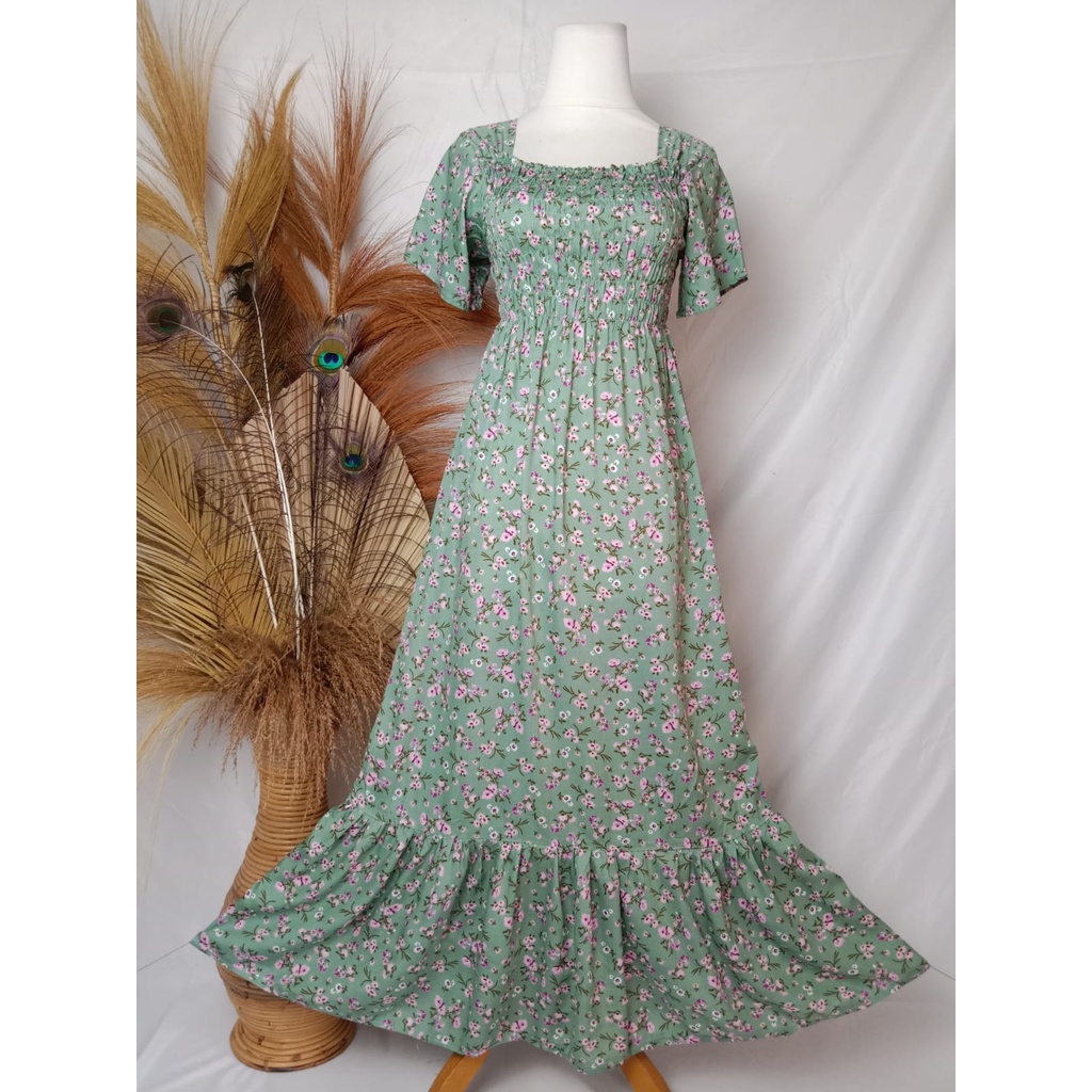 VANESSA REMPEL/ DASTER KERUT DADA REMPEL / DASTER SMOK-BUNGA PINK SAGE