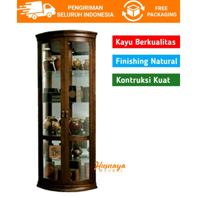 Lemari Pojok Minimalis / Lemari sudut Jati / Lemari Sudut Kaca / Lemari Pajang Kayu Jati / Furniture