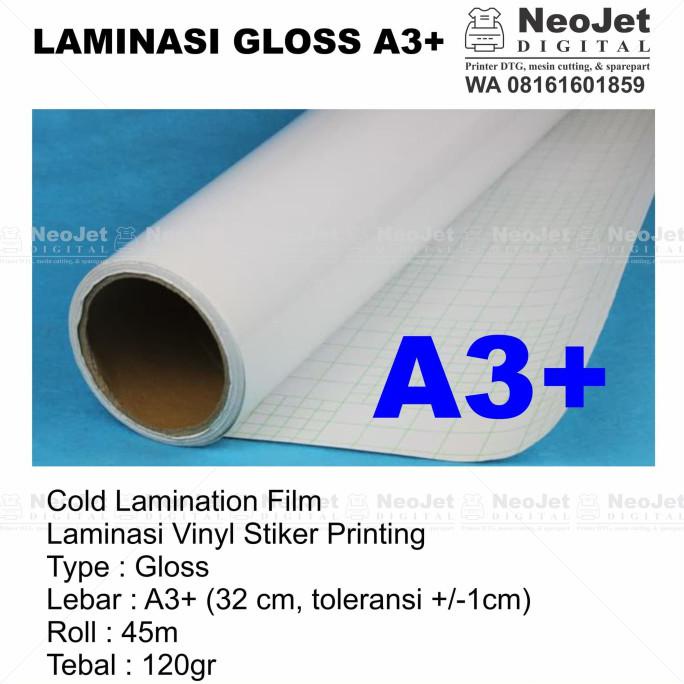 

Laminasi Glossy Dingin Cold Lamination Film Vinyl Stiker A3+ 120gr 45m